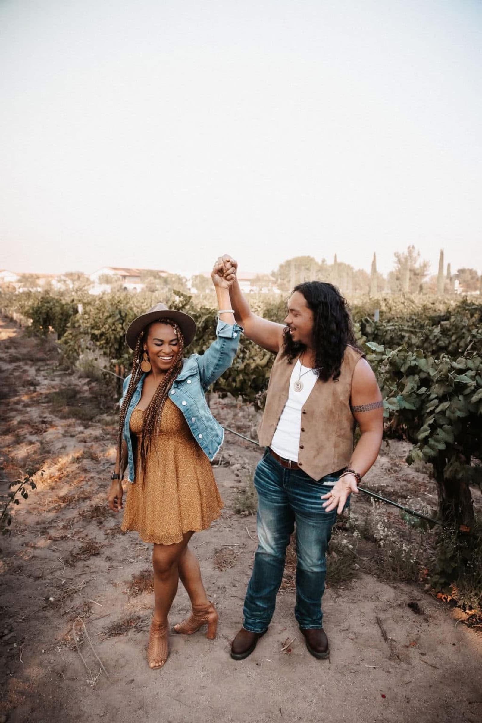 Koa and Brandie Kekoa dancing between the vine rows in Temecula